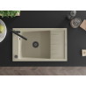 Mexen Elias granit gootsteen 1-komorige met afdruiprek en Flora keukenkraan, beige - 6511-69-670401-70-B