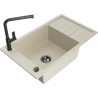 Mexen Elias 1-bowl granite sink with drainer and Flora kitchen tap, beige - 6511-69-670401-70-B