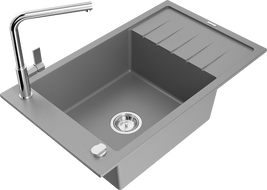 Mexen Elias lavello in granito a 1 vasca con scolapiatti e rubinetto da cucina Flora, grigio - 6511-71-670401-00