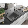 Mexen Elias fregadero de granito de 1 seno con escurridor y grifo de cocina Flora, gris - 6511-71-670401-06