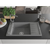 Mexen Elias granitspüle 1-becken mit abtropffläche und küchenarmatur Flora, grau - 6511-71-670401-06