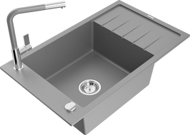 Mexen Elias granitizlietne ar vienu nodalījumu ar noteces zonu un Flora virtuves jaucējkrānu, pelēks - 6511-71-670401-06