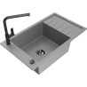 Mexen Elias 1-bowl granite sink with drainer and Flora kitchen tap, grey - 6511-71-670401-70-B