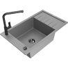 Mexen Elias granieten spoelbak 1-komorige met afdruiprek en keukenkraan Flora, grijs - 6511-71-670401-70-B