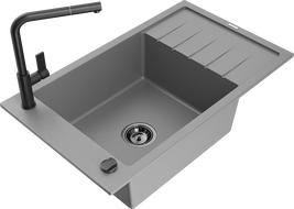 Mexen Elias fregadero de granito de 1 seno con escurridor y grifo de cocina Flora, gris - 6511-71-670401-70-B