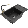 Mexen Elias Granite Sink 1-Bowl with Drainer and Flora Kitchen Tap, Black/Silver Metallic - 6511-73-670401-57-B