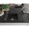 Mexen Elias granite sink 1-bowl with drainer and Flora kitchen tap, black/gold metallic - 6511-75-670401-00