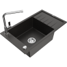Mexen Elias granite sink 1-bowl with drainer and Flora kitchen tap, black/gold metallic - 6511-75-670401-00