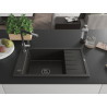 Mexen Elias lavello in granito a una vasca con scolapiatti e miscelatore da cucina Flora, nero/oro metallizzato