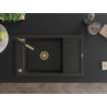 Mexen Elias granit spoelbak 1-komor met afdruiprek en keukenmengkraan Flora, zwart/goud metallic - 6511-75-670401-57-G