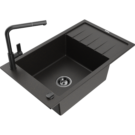 Mexen Elias granitizlietne 1 nodalījumu ar noteku un virtuves maisītāju Flora, melns/zeltīts metālisks