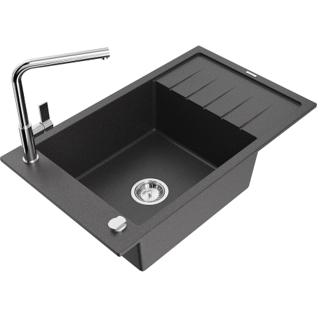 Mexen Elias Granit-Spullsteen mat 1 Fach mat Oflaaf an Kichekran Flora, schwaarz gesprenkelt - 6511-76-670401-00