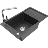 Mexen Elias 1-bowl granite kitchen sink with drainer and Flora kitchen tap, black speckled - 6511-76-670401-00