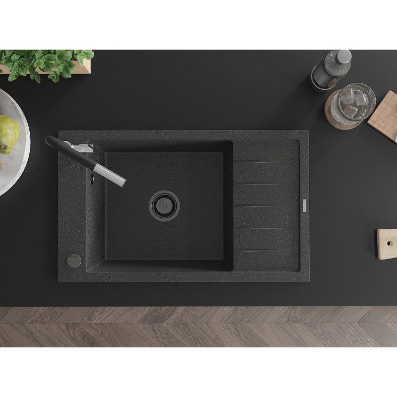 Mexen Elias Granit-Spullsteen mat 1 Kummer an Oflaaf an Kichendouch Flora, schwarz getéips - 6511-76-670401-07-B