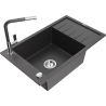 Mexen Elias granitteg Spullsteen mat 1 Schossel mat Drain & Kichenkran Flora, schwaarz gesprankelt - 6511-76-670401-08