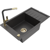 Mexen Elias fregadero de granito de 1 seno con escurridor y grifo de cocina Flora, negro moteado - 6511-76-670401-57-G