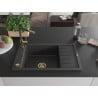 Mexen Elias fregadero de granito de 1 seno con escurridor y grifo de cocina Flora, negro moteado - 6511-76-670401-75-G
