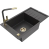 Mexen Elias 1-bowl granite sink with drainer and Flora kitchen tap, speckled black - 6511-76-670401-75-G