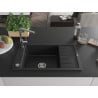 Mexen Elias Granitspüle 1-Becken mit Abtropffläche und Küchenarmatur Flora, schwarz - 6511-77-670401-00