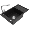 Mexen Elias granite sink 1-bowl with drainer and Flora kitchen tap, black - 6511-77-670401-00