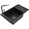 Mexen Elias évier en granit 1 bac avec égouttoir et robinet de cuisine Flora, noir - 6511-77-670401-07-B