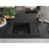 Mexen Elias Granitspüle 1-Becken mit Abtropffläche und Küchenarmatur Flora, schwarz - 6511-77-670401-70-B