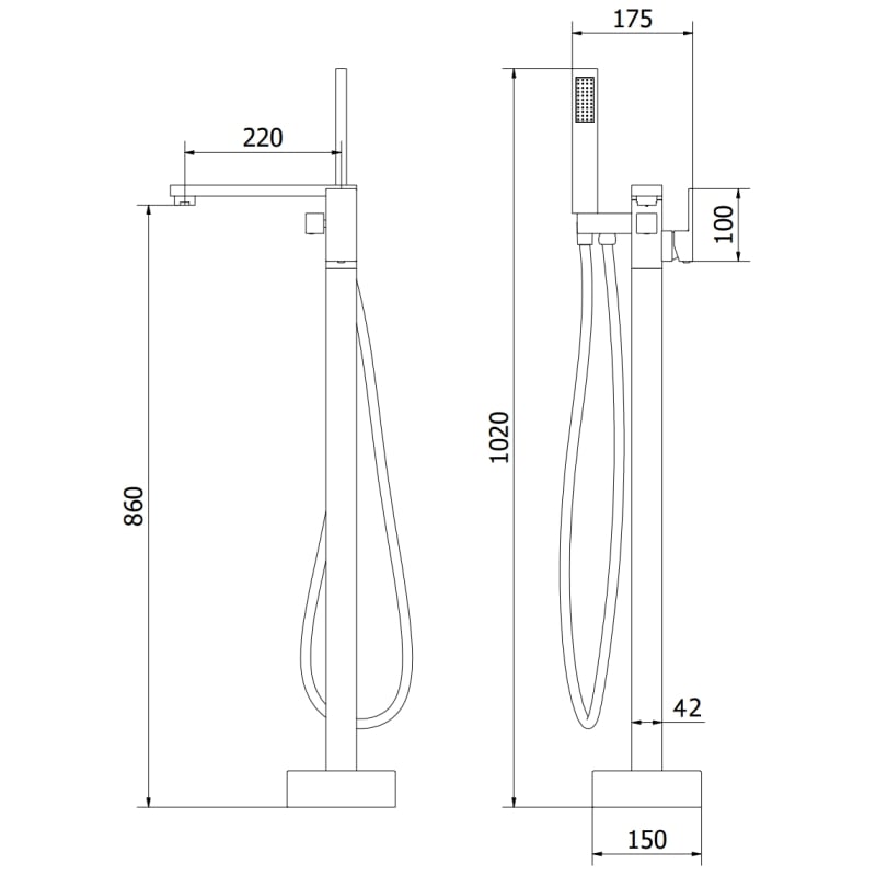 Mexen Urano freestanding bathtub faucet, black - 75233-70