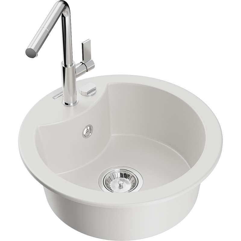 Mexen Diego 1-bowl granite sink with Flora kitchen tap, white - 6512-20-670401-00