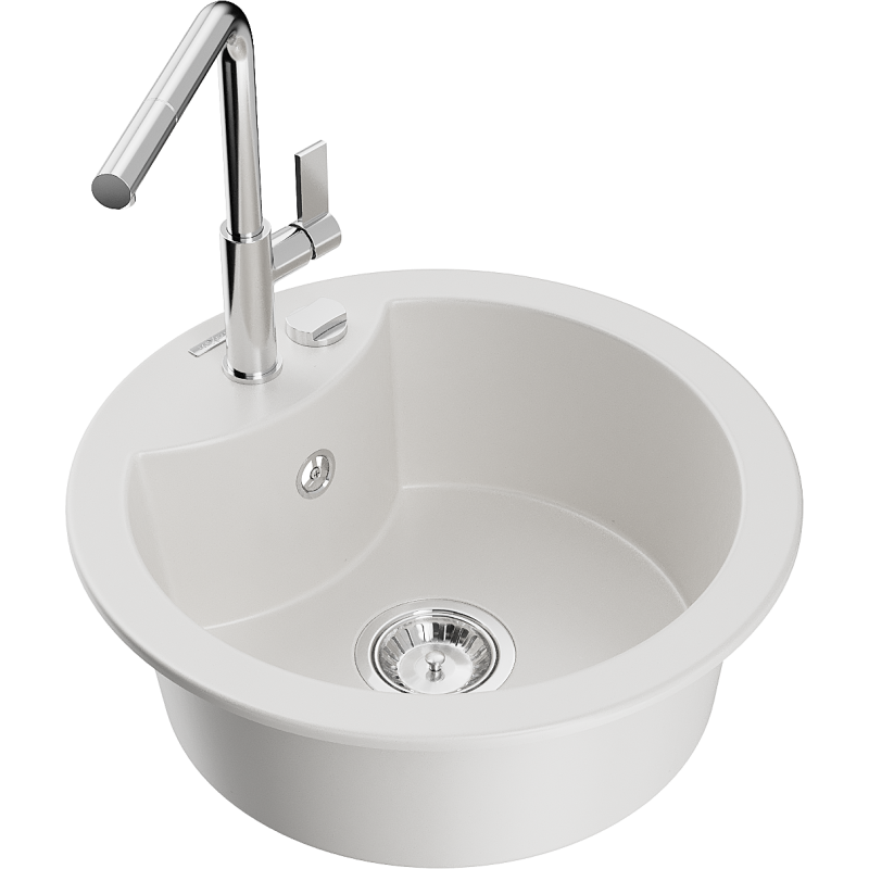 Mexen Diego Granit-Spullstein mat enger Schoss an Kichekraan Flora, wäiss - 6512-20-670401-00