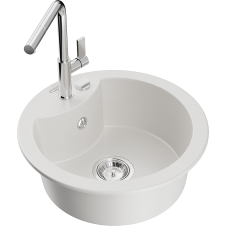 Mexen Diego 1-bowl granite sink with Flora kitchen tap, white - 6512-20-670401-00