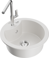 Mexen Diego 1-bowl granite sink with Flora kitchen tap, white - 6512-20-670401-00