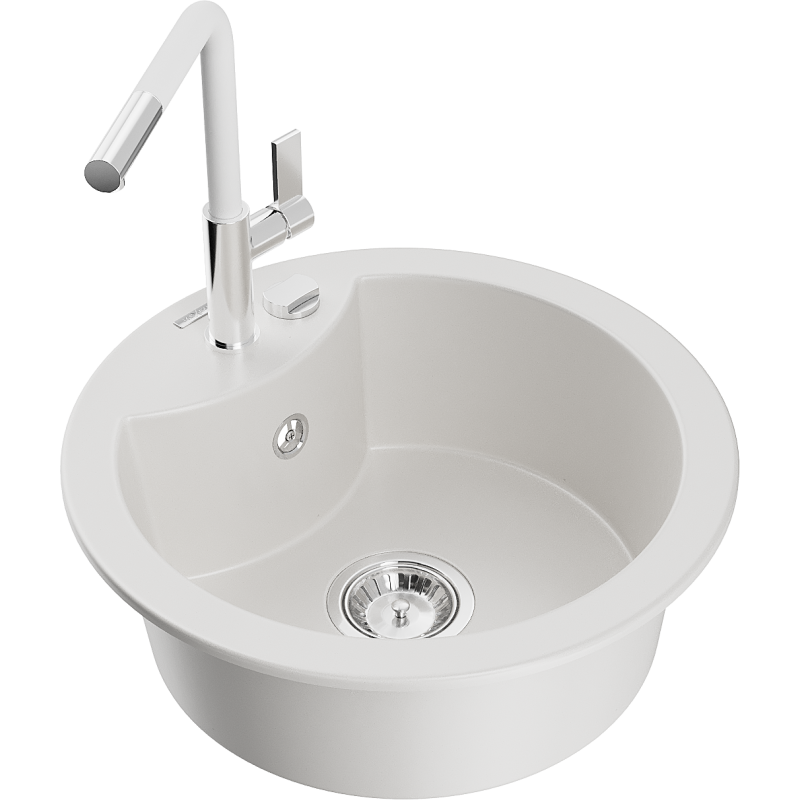 Mexen Diego lava-louça de granito de 1 cuba com torneira de cozinha Flora, branco - 6512-20-670401-02