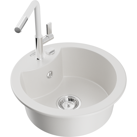 Mexen Diego lava-louça de granito de 1 cuba com torneira de cozinha Flora, branco - 6512-20-670401-02