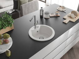 Mexen Diego fregadero de granito de 1 tazón con grifo de cocina Flora, blanco - 6512-20-670401-06