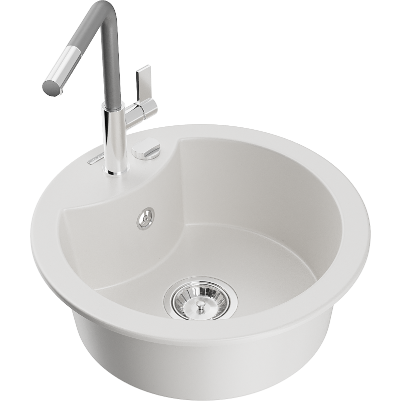 Mexen Diego lava-louça de granito de 1 cuba com torneira de cozinha Flora, branco - 6512-20-670401-06