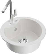 Mexen Diego 1-Bowl Granite Sink with Flora Kitchen Tap, White - 6512-20-670401-06