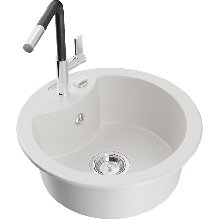 Mexen Diego lava-louça de granito 1-bacia com torneira de cozinha Flora, branco - 6512-20-670401-07