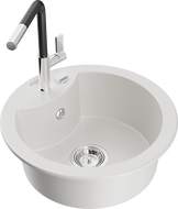 Mexen Diego lava-louça de granito 1-bacia com torneira de cozinha Flora, branco - 6512-20-670401-07