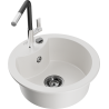 Mexen Diego Granitspüle 1-Becken mit Küchenarmatur Flora, weiß - 6512-20-670401-07-B