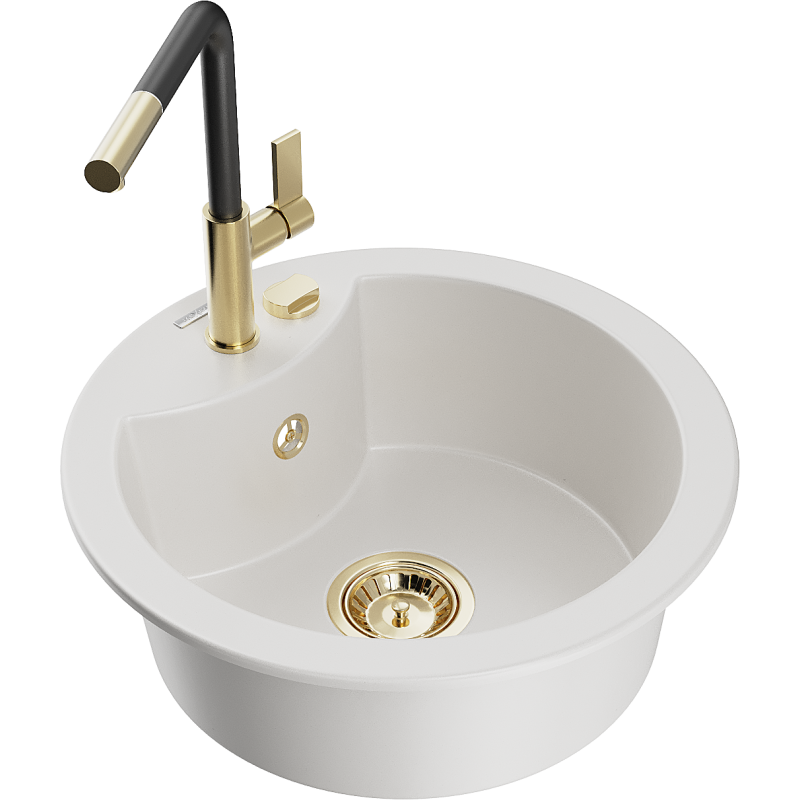 Mexen Diego évier en granit 1 bac avec robinet de cuisine Flora, blanc - 6512-20-670401-57-G