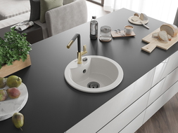 Mexen Diego fregadero de granito de 1 seno con grifo de cocina Flora, blanco - 6512-20-670401-57-B