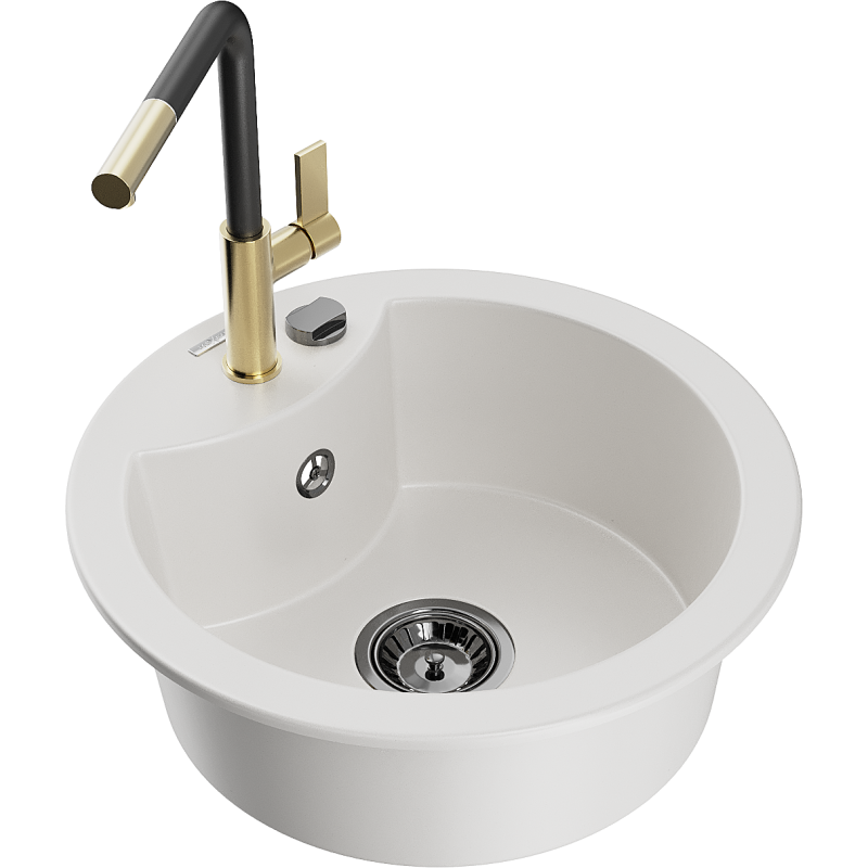 Mexen Diego lava-louça de granito de 1 cuba com torneira de cozinha Flora, branco - 6512-20-670401-57-B