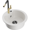 Mexen Diego 1-bowl granite sink with Flora kitchen faucet, white - 6512-20-670401-57-B