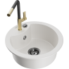 Mexen Diego 1-bowl granite sink with Flora kitchen tap, white - 6512-20-670401-57-B
