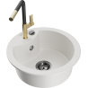 Mexen Diego fregadero de granito de 1 compartimento con grifo de cocina Flora, blanco - 6512-20-670401-57-B