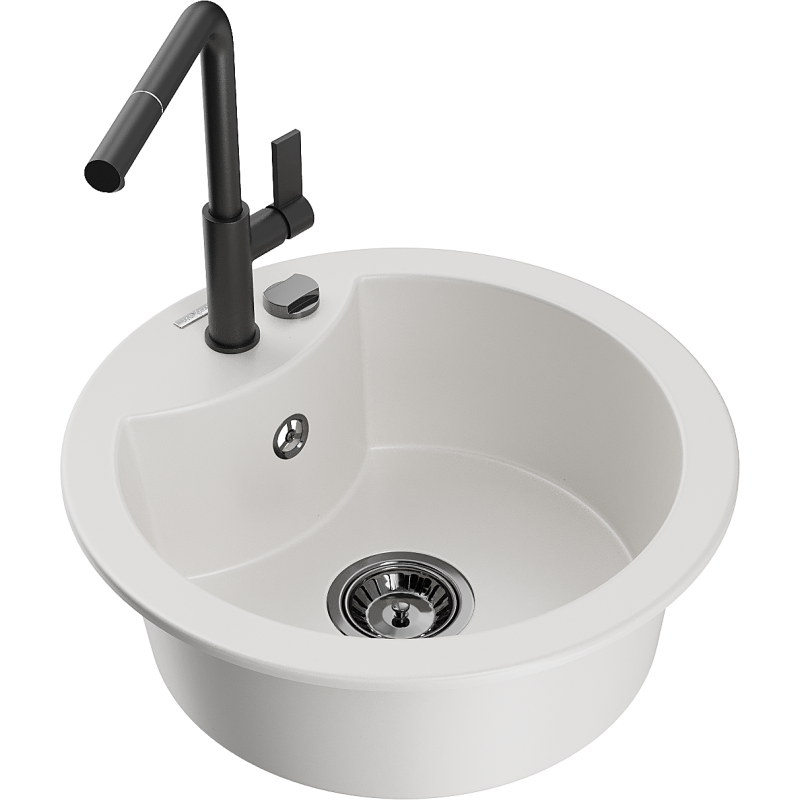 Mexen Diego 1-bowl granite sink with Flora kitchen tap, white - 6512-20-670401-70-B