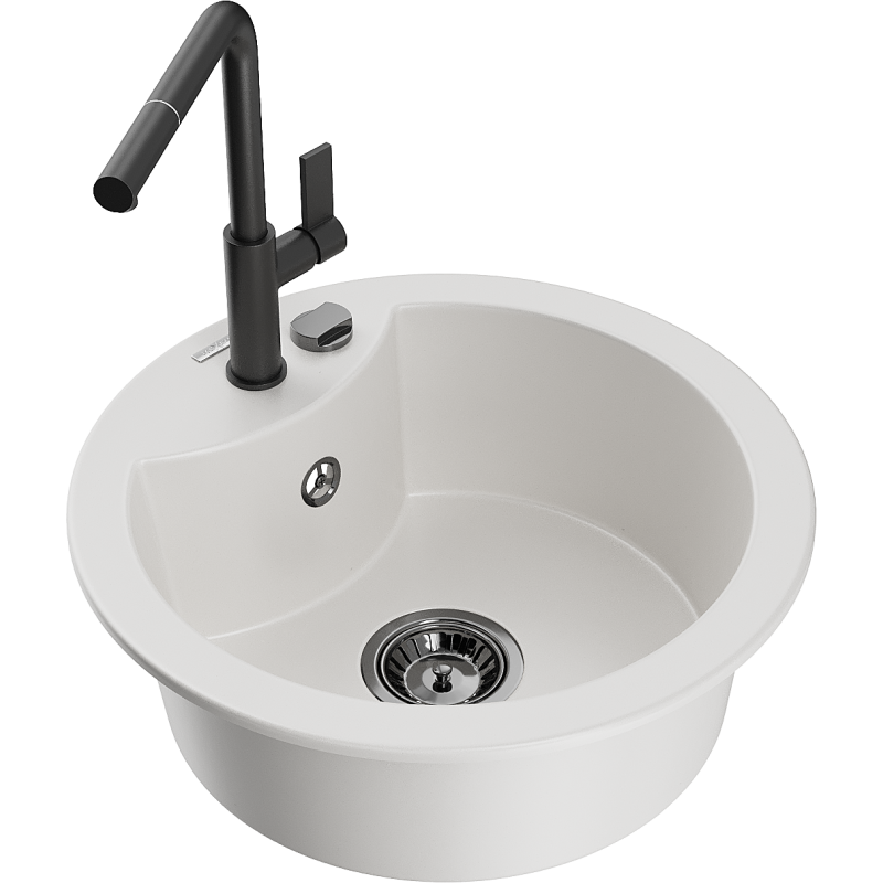 Mexen Diego graniittinen 1-allas pesuallas keittiöhanalla Flora, valkoinen - 6512-20-670401-70-B