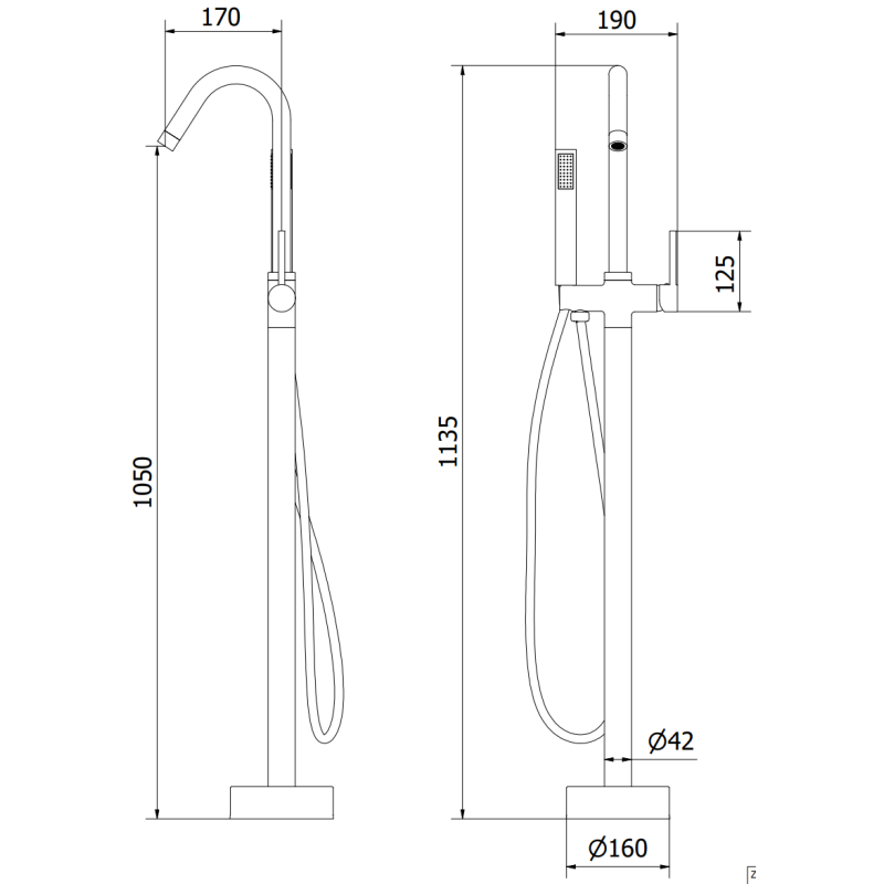 Mexen Gaja free-standing bath mixer, black - 75333-70