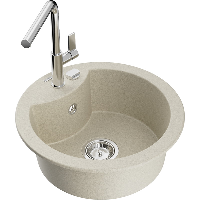 Mexen Diego granitische spoelbak met 1 bak met Flora keukenmengkraan, beige - 6512-69-670401-00