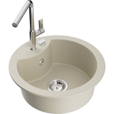 Mexen Diego évier en granit 1 bac avec robinet de cuisine Flora, beige - 6512-69-670401-00